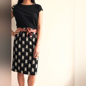 Cokluch Onzuka Straight Black, Cream Printed Sustainable Midi Dress, XS.